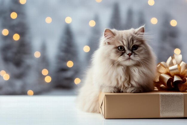 Minimalist style Christmas gifts for cats background with empty space for text