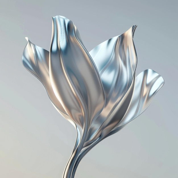 Minimalist style digital art of a delicate silver flower sculpture ideal for contemporary design
