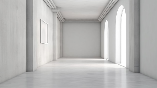 Minimalist style empty room decorated with white concrete wall and white concrete Generative AI