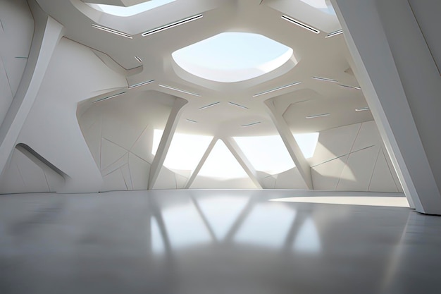 Minimalist style interior architectural structure of the art center AI technology generated image