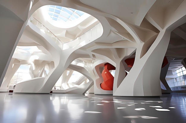 アートセンターのミニマリストスタイルのインテリア建築構造 AI技術生成画像