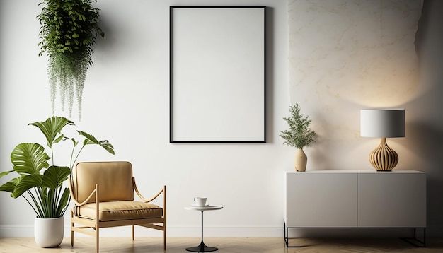 Minimalist Style Interior Design with Small Poster Mockup Created with Generative AI