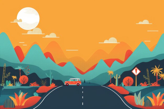 Photo minimalist summer travel theme with road trip motifs