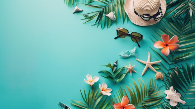 Photo minimalist summer travel theme with tropical island motif