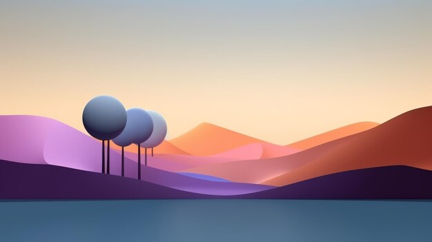 Minimalist surrealistic abstract landscape background 3d effects No bright colors Japanese style