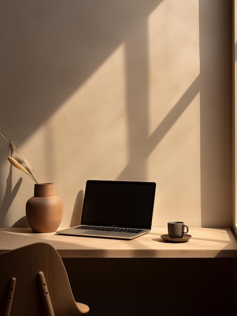 Minimalist Table With Laptop and a Mug