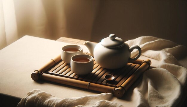 Minimalist Tea Set on Bamboo Tray