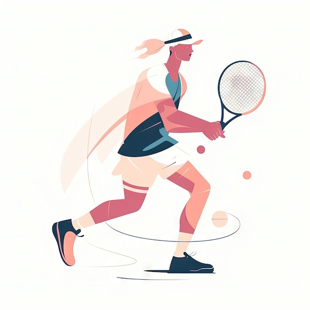 白い背景の上のシンプルなテニス プレーヤーのイラスト