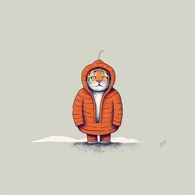 Minimalist Tiger Illustration In Winter Gear A Colorful And Cute Masterpiece