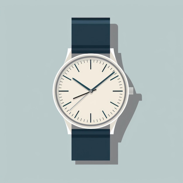 Foto iconica di orologio moderno minimalista con design piatto e sfondo bianco