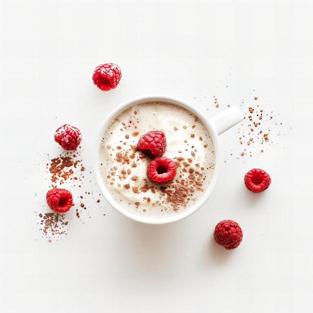 Minimalist top view of isolated raspberry white chocolate mocha