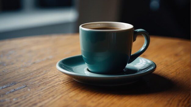 Minimalist turquoise coffee cup on saucer