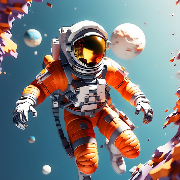 Minimalist UI illustration of astronaut floating in space in a flat illustration style