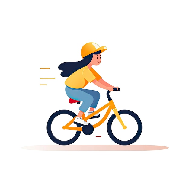 Photo minimalist ui illustration of a child learning to ride a bike in a flat illustration on a white background