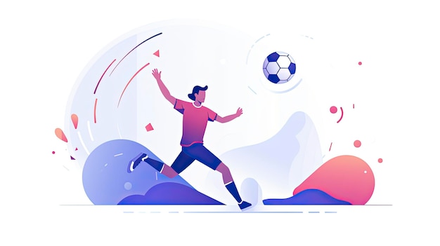 Foto illustrazione minimalista dell'interfaccia utente di un giocatore di calcio che segna un gol in uno stile di illustrazione piatta su uno sfondo bianco