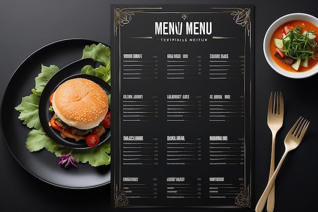 Foto minimalista unico creativo elegante nero ristorante menu design modello