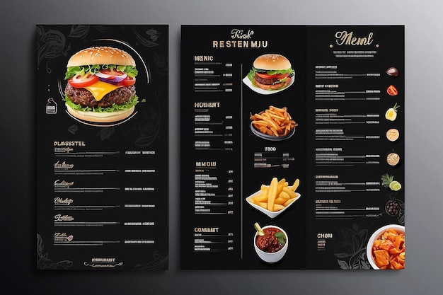 Foto minimalista unico creativo elegante nero ristorante menu design modello