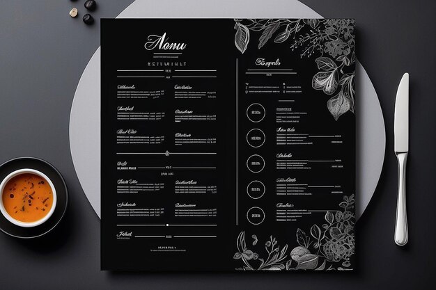 Photo minimalist unique creative elegent black resturant food menu design templet