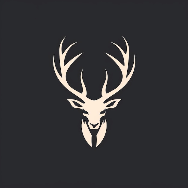 Минималистский векторный логотип Голова оленя в белом на черном фоне