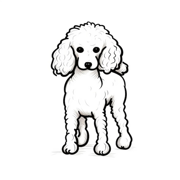 Minimalist Vector Poodle Drawing Monochromatic White Figures With Contoured Shading