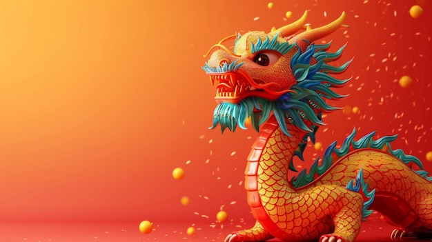 minimalist vivid advertisment background with Chinese dragon and copy space