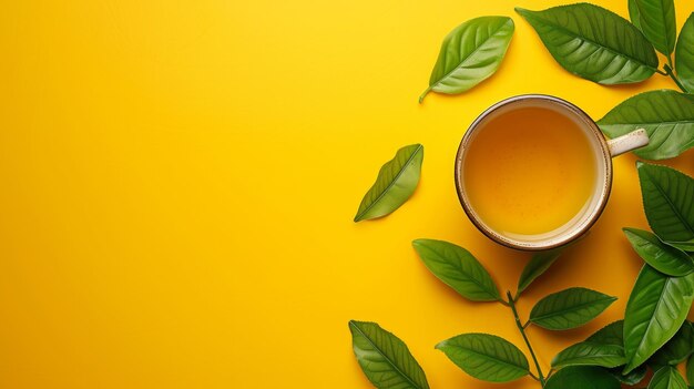 minimalist vivid advertisment background with green tea and copy space