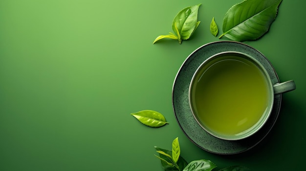 Photo minimalist vivid advertisment background with green tea and copy space