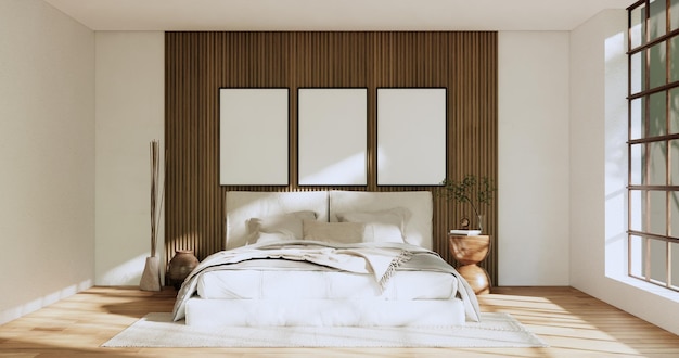 Minimalist wabisabi bedroom plant and decoartion in japanese\
bedroom 3d rendering