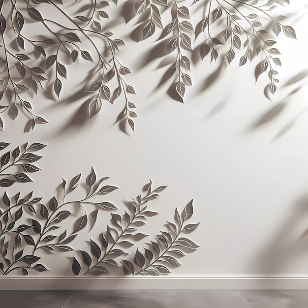 Minimalist Wall background with leaves and shadows