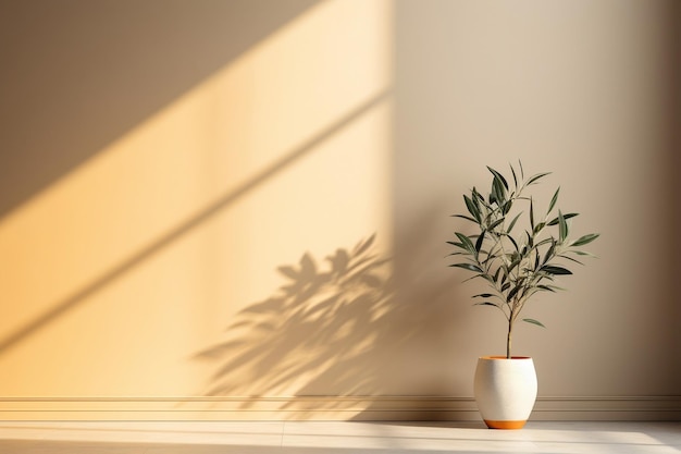 Minimalist Wall with a Plant Captured Photograph Generative AI