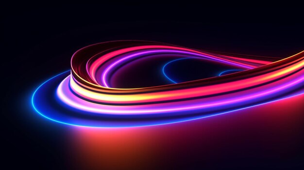 Photo minimalist wallpaper featuring a colorful neon curvy line with loops glowing in the dark