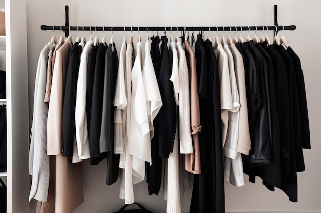 Minimalist wardrobe filled with timeless and classic pieces created with generative ai