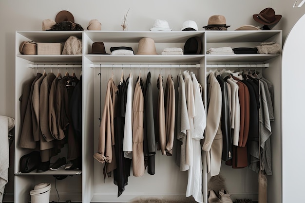 Minimalist wardrobe filled with versatile and timeless pieces created with generative ai