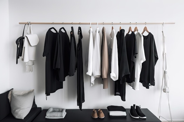 Minimalist wardrobe with focus on unique and standout pieces created with generative ai