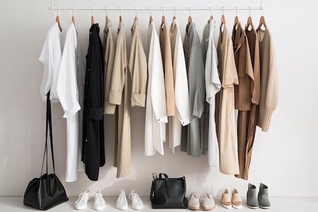 Minimalist wardrobe with mix of versatile pieces and statement pieces created with generative ai