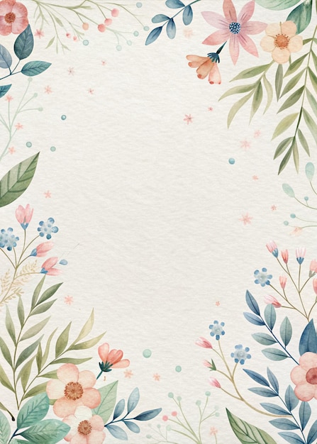 minimalist watercolor floral design with soft pastel flowers and green leaves on white textured back