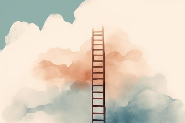 Minimalist Watercolor Ladder Ascending to the Heavens