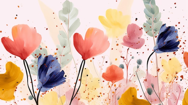 Minimalist watercolor painting aquarelle Flowers