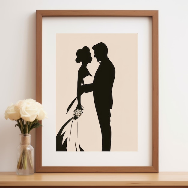 Photo minimalist wedding portrait screen printed silhouette art
