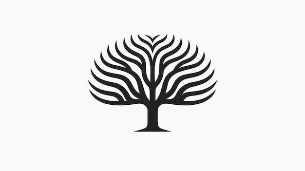 Minimalist White And Black Leaf Tree Logo With Graphic Symmetry