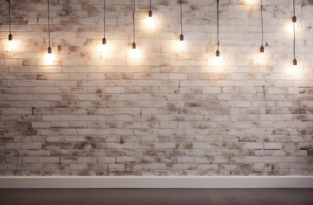 Minimalist white brick wall adorned with shimmering christmas lights perfect for background