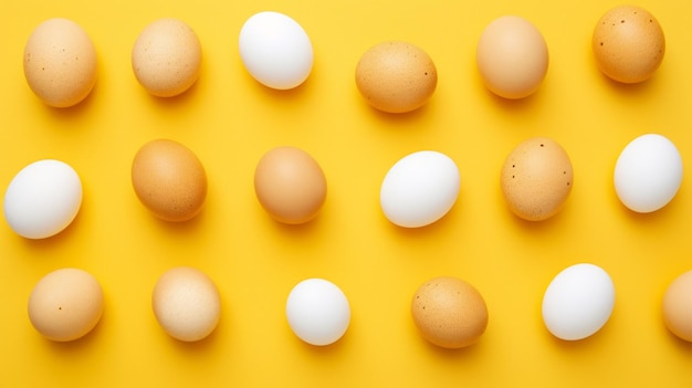 Minimalist White And Brown Eggs Flatlay On Yellow Background