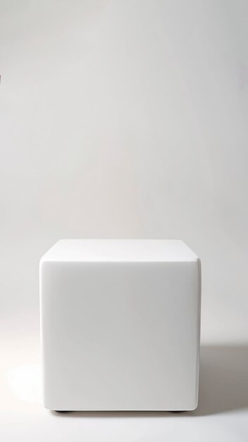 Foto podium vuoto bianco minimalista per la presentazione di prodotti su uno sfondo bianco