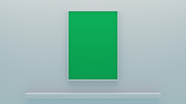 minimalist white frame blank portrait photo mockup green screen with white bright wall background 3d render