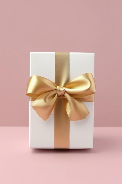 Minimalist white gift box with a subtle gold bow