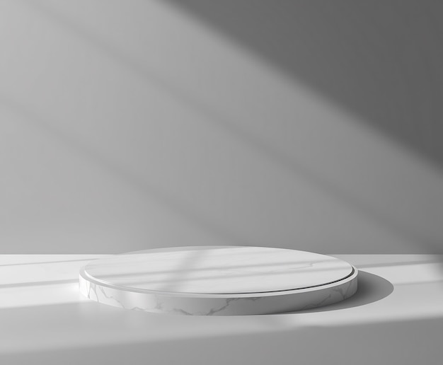 Minimalist white marble podium with soft shadows