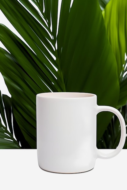 Foto minimalista white mug mockup scrivania pulita con sfondo chiaro