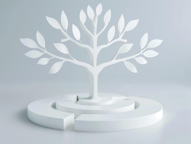 Photo a minimalist white paper art sculpture of a tree with sprawling branches on a circular base