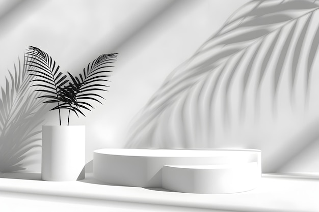 Minimalist White Plants and Vase 3D Render in Neutral Space