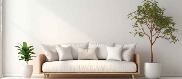 Photo minimalist white room with sofa and scandinavian aesthetic displayed in a illustration